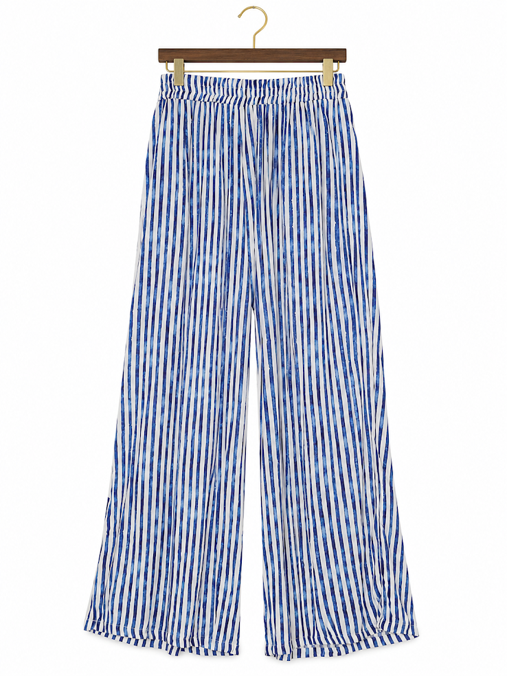 Basic Concepts Blue and White Vertical Stripe Wide-Leg Palazzo Pants size large