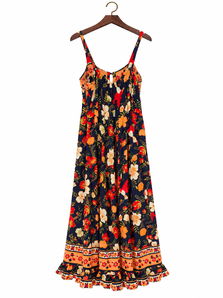 Sea Lustre Navy Bold Floral Smocked Button-Front Maxi Dress - S/M