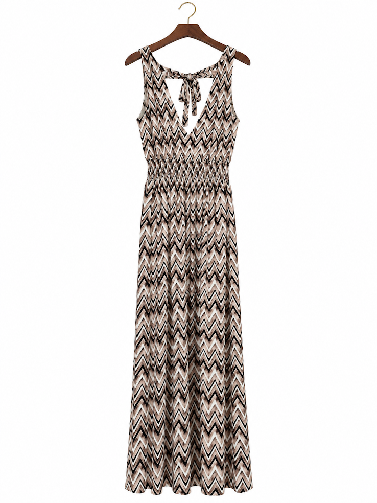 Soma Black & Tan Chevron Striped Sleeveless Maxi Dress - S