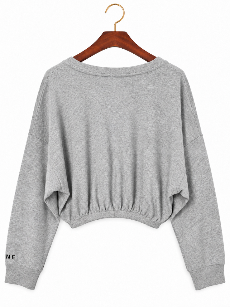 OFFLINE by Aerie Gray Cropped Cinch Waist Crew neck Sweatshirt -Size large