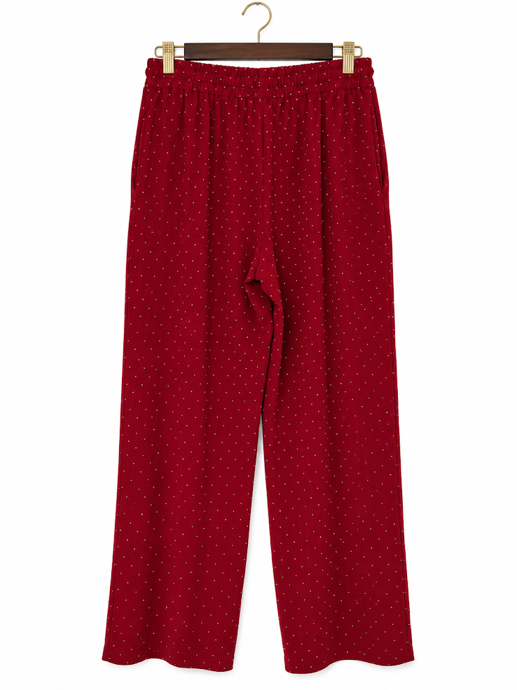 Sabrina Lauren Burgundy Tiny Polka Dot Wide-Leg Pants - L