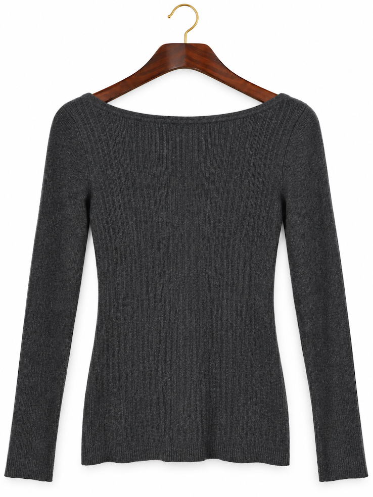 White House Black Market Charcoal Ribbed Cable Knit Boatneck Sweater - XS