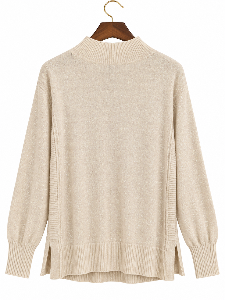 Briggs Champagne Gold Metallic Shimmer Diamond Knit Sweater - L