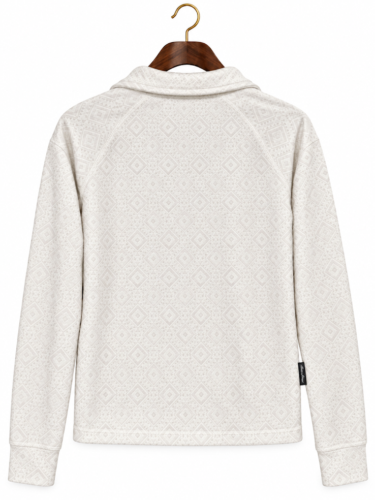 Eddie Bauer Ivory Embossed Geo Fleece Quarter-Zip Pullover - XS