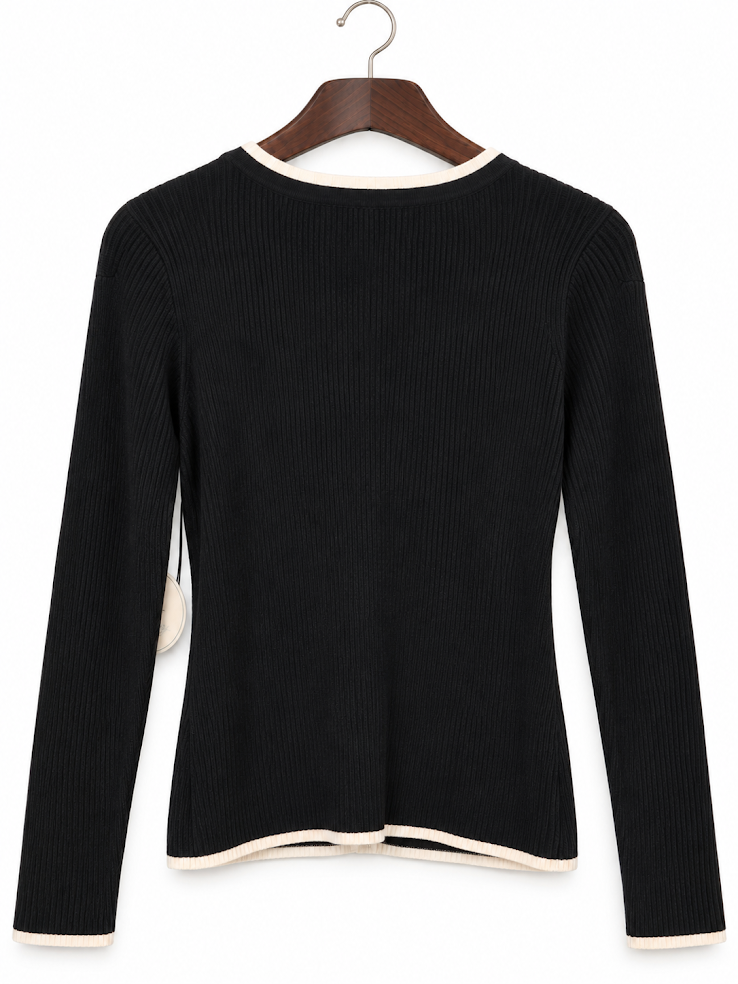 Milk & Honey Contrast Trim Pearl Button Cardigan - L