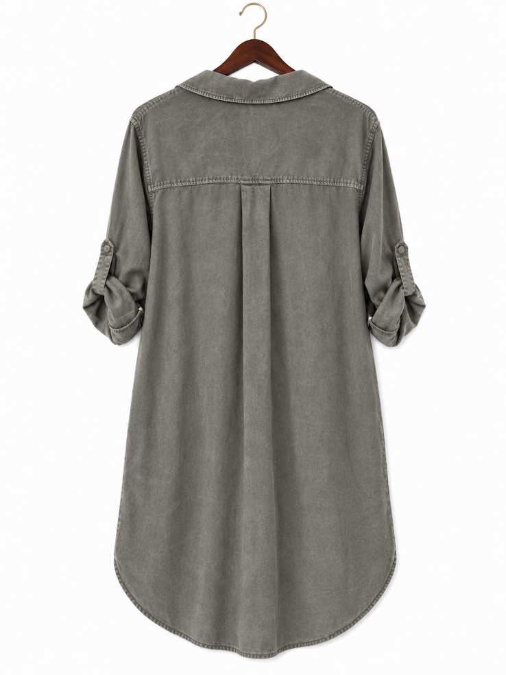 Bella Dahl Tencel A-Line Rolled-Tab Sleeve Shirt Dress - Large