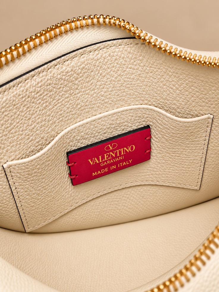 Valentino Garavani VLogo Signature Mini Hobo Bag in Grainy Calfskin Light Ivory