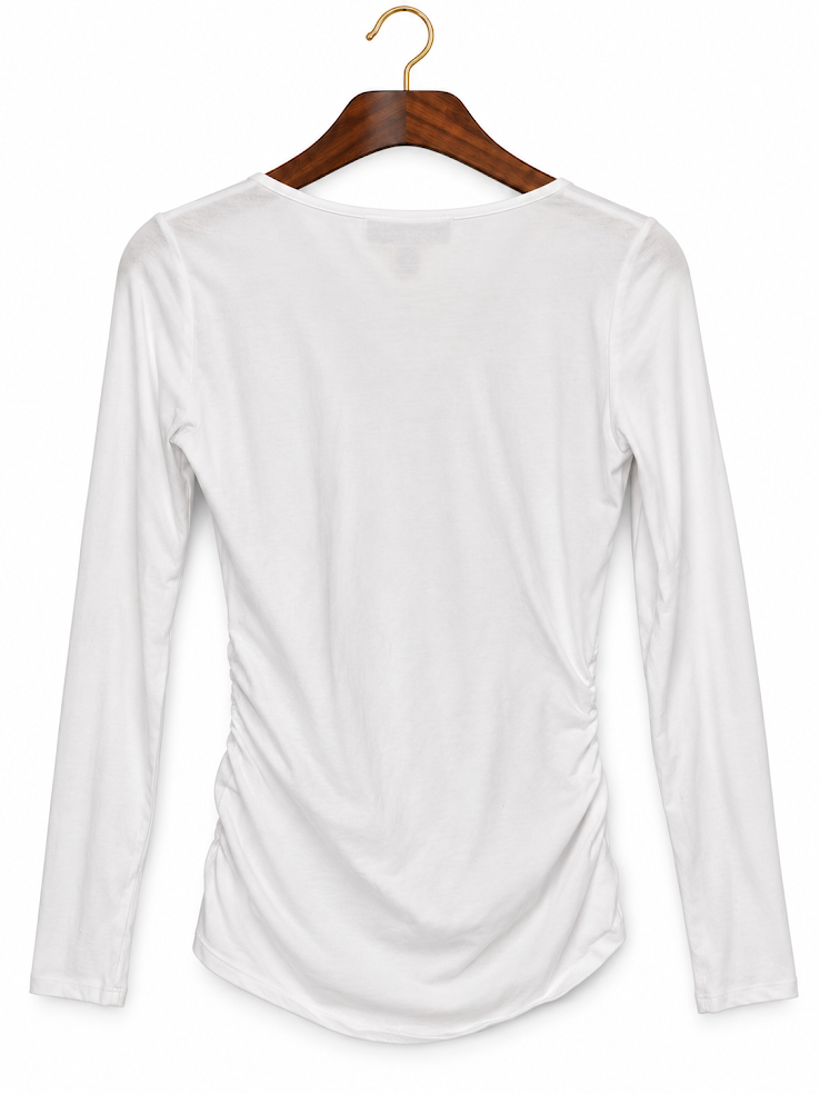 Michael Kors White Ruched Gold Zipper Long Sleeve Top - M