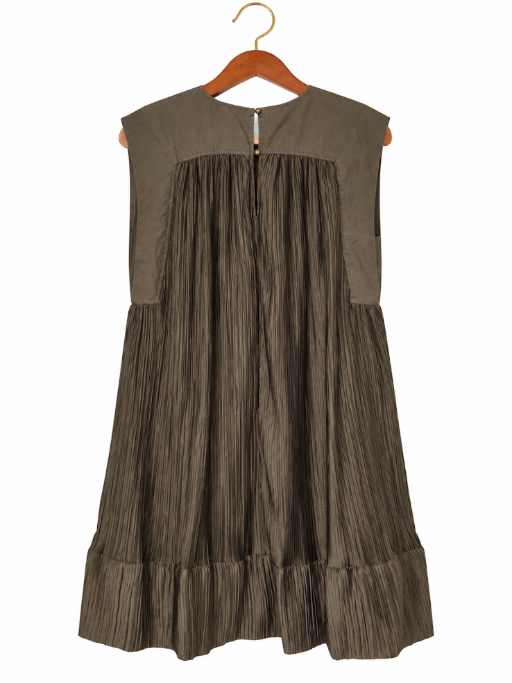 Anthropologie Textured Sleeveless Tiered Mini Dress in Olive Brown – Size Small