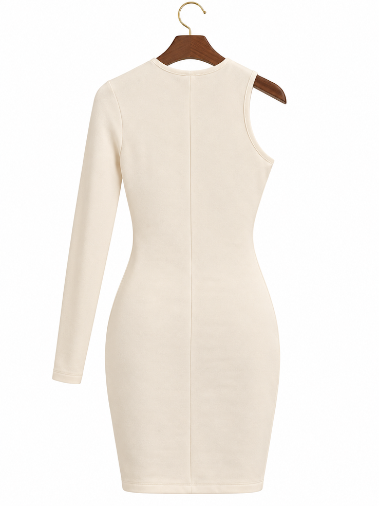 Abercrombie & Fitch Ivory Asymmetrical One-Shoulder Cutout Mini Dress - S