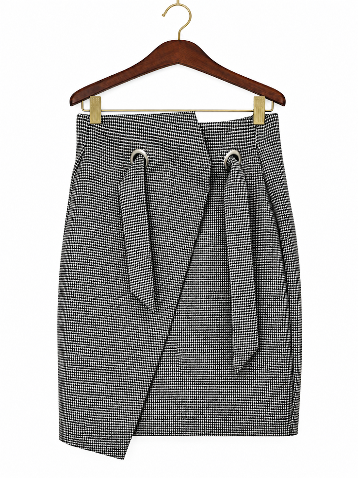 H&M Asymmetric Mock Wrap Grommet Tie Houndstooth Pencil Skirt - Size 10