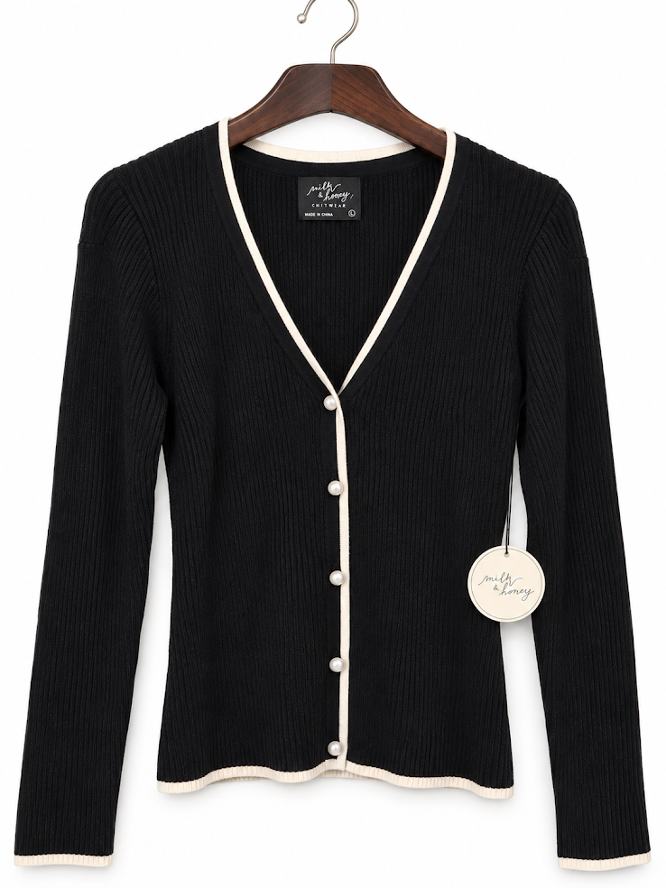 Milk & Honey Contrast Trim Pearl Button Cardigan - L
