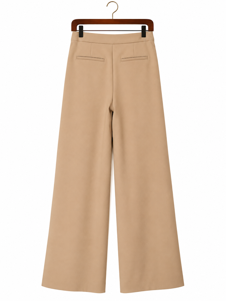 Zara Asymmetrical Mock-Wrap High-Rise Wide-Leg Trousers in Camel Neutral size- xs