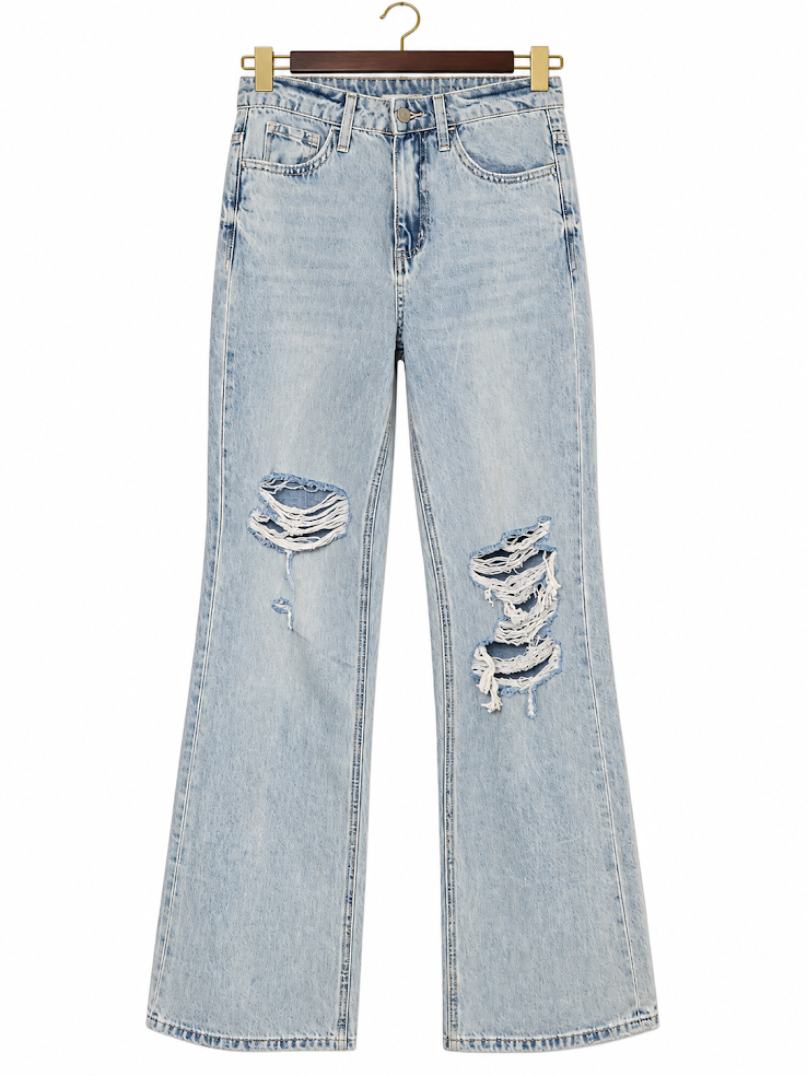 Vervet High-Rise Distressed Wide-Leg Jeans in Light Wash size-24