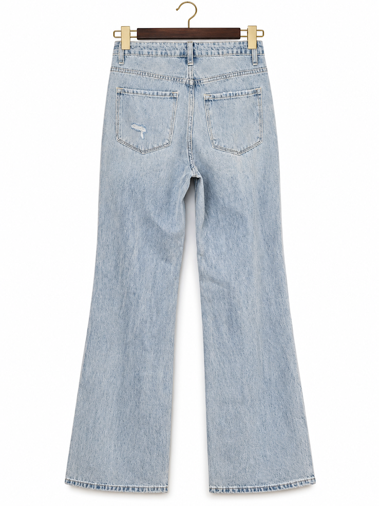 Vervet High-Rise Distressed Wide-Leg Jeans in Light Wash size-24