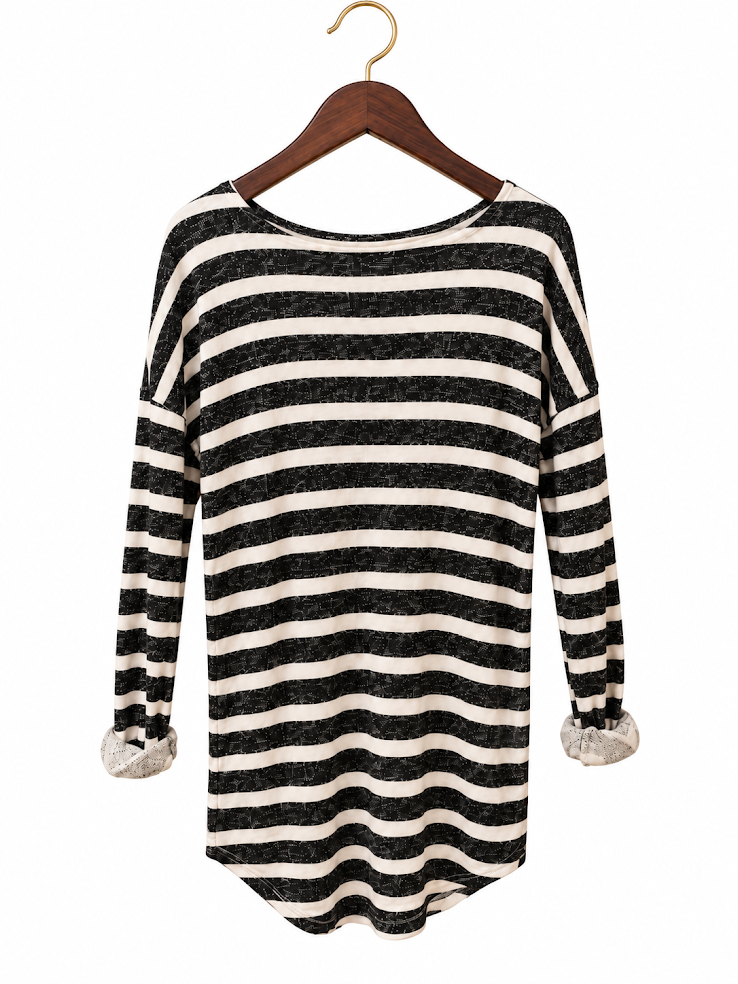 Divided by H&M Black & White Striped High-Low Long Sleeve Top - XS