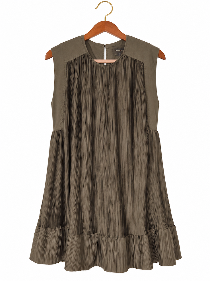 Anthropologie Textured Sleeveless Tiered Mini Dress in Olive Brown – Size Small