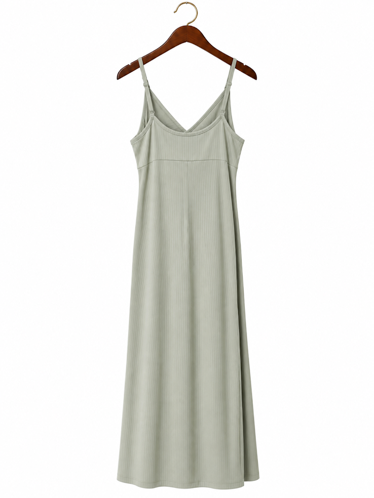 Poof New York Ribbed Twist-Front Cami Maxi Dress with Side Slit - Sage Green (Medium)