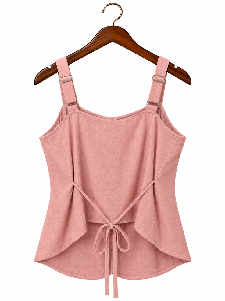 GIG Tailored High-Rise Button-Front Belted Linen-Blend Vest Top in Dusty Rose size large