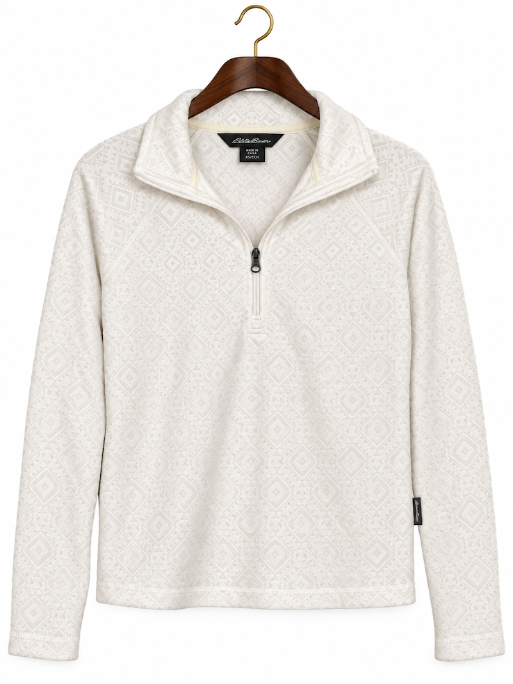 Eddie Bauer Ivory Embossed Geo Fleece Quarter-Zip Pullover - XS