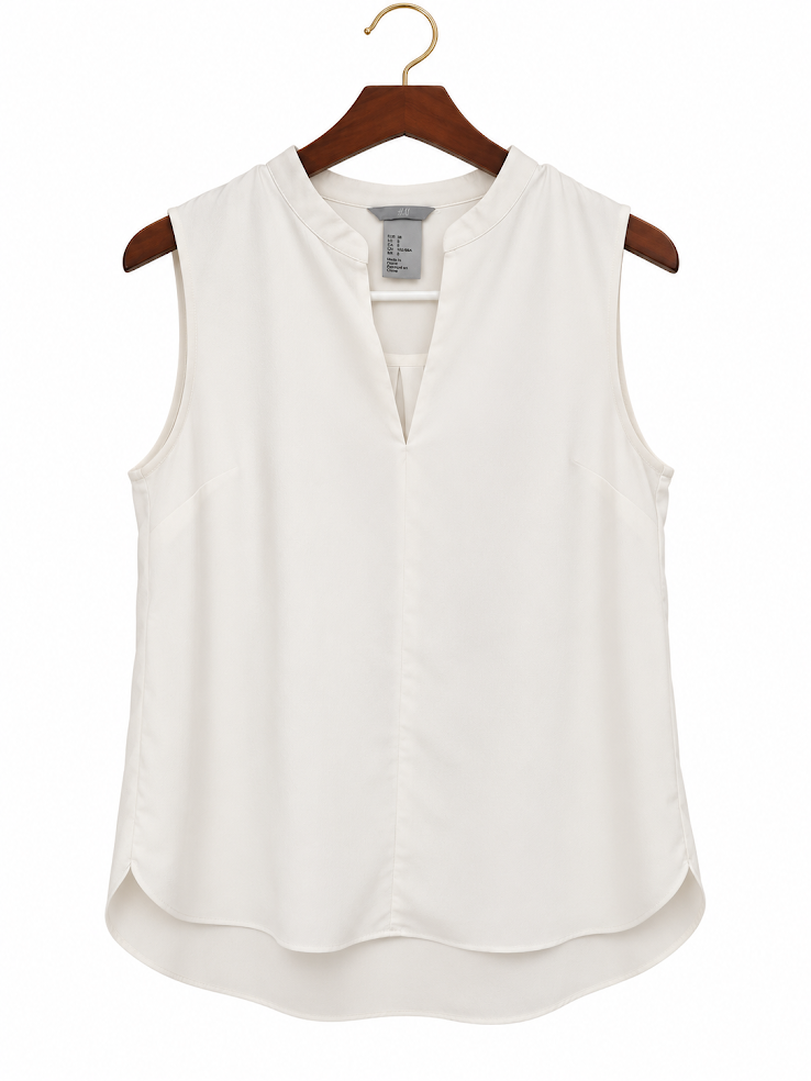 H&M Off-White Sleeveless Mandarin Collar Split V-Neck Blouse - 8