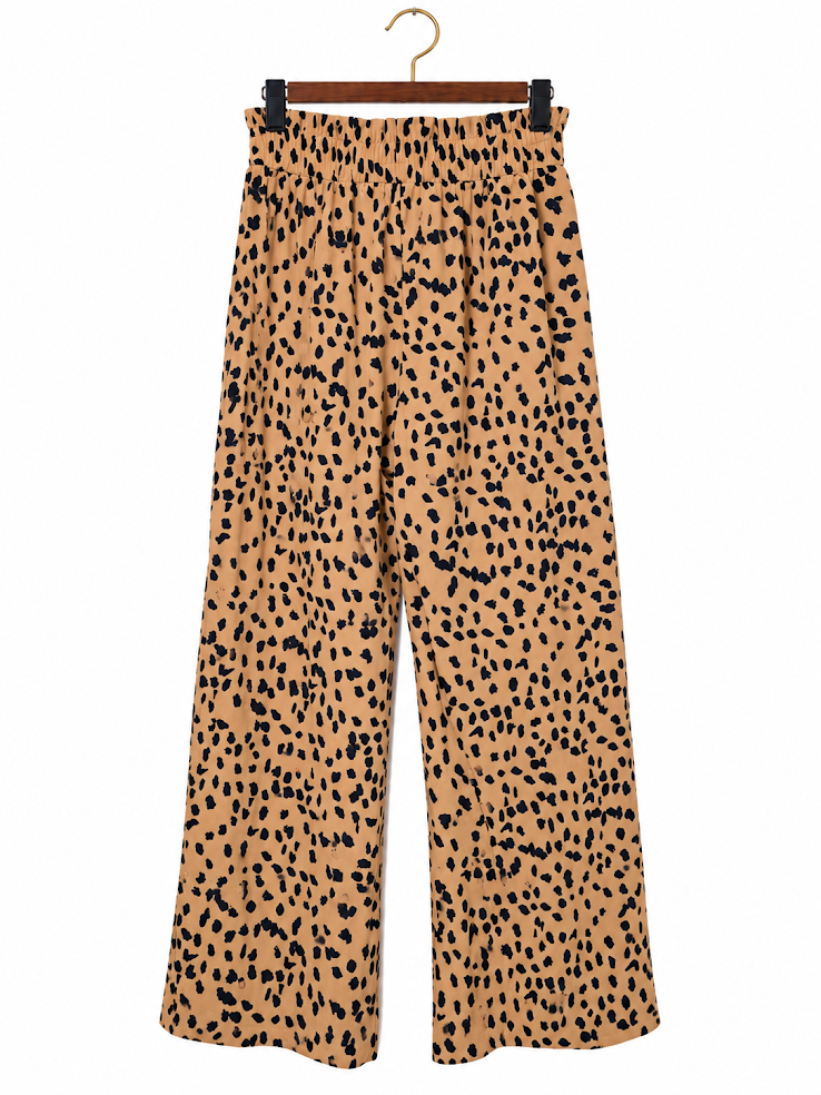 Wollence High-Rise Paperbag Waist Belted Cheetah Palazzo Pants size- Large