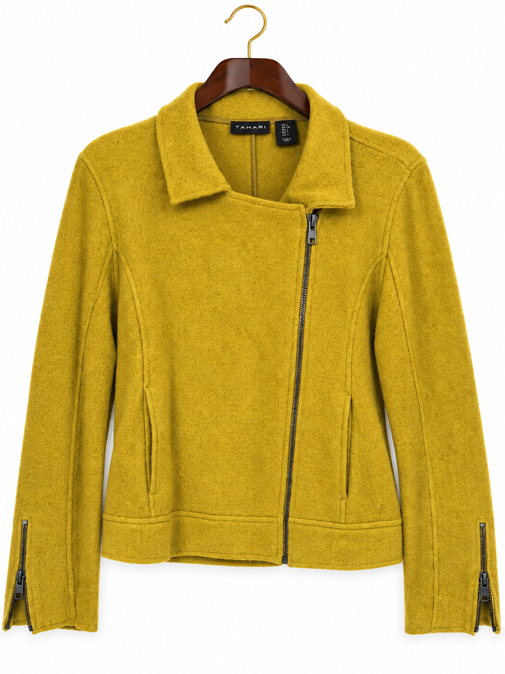 Tahari Boiled Wool Blend Asymmetrical Moto Jacket - L