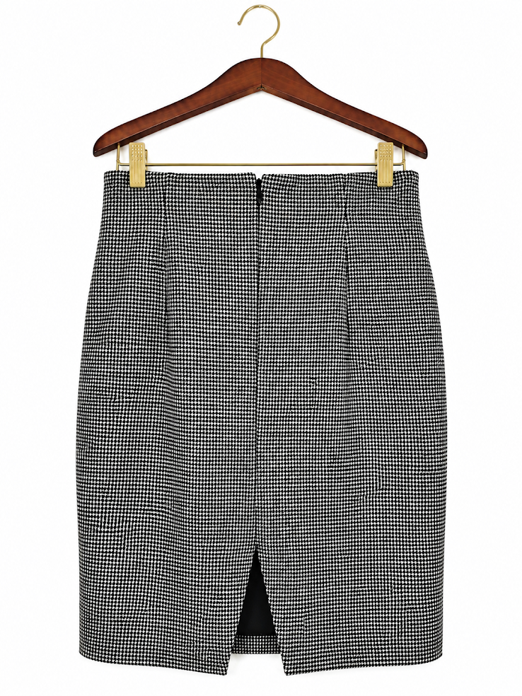 H&M Asymmetric Mock Wrap Grommet Tie Houndstooth Pencil Skirt - Size 10