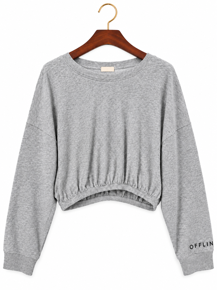 OFFLINE by Aerie Gray Cropped Cinch Waist Crew neck Sweatshirt -Size large