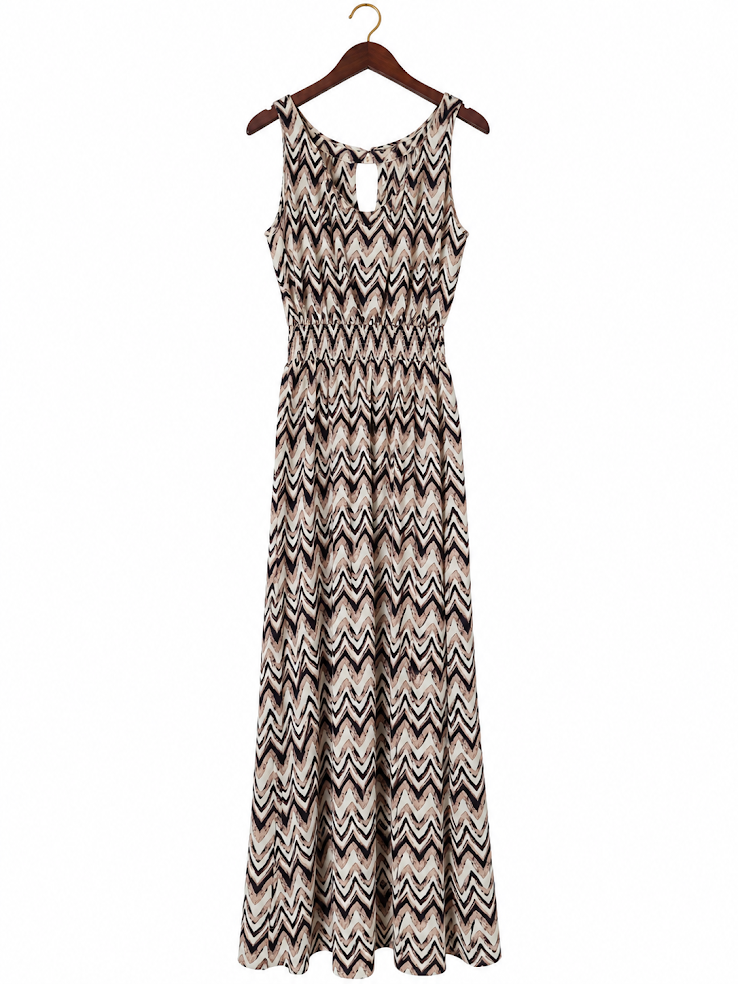 Soma Black & Tan Chevron Striped Sleeveless Maxi Dress - S
