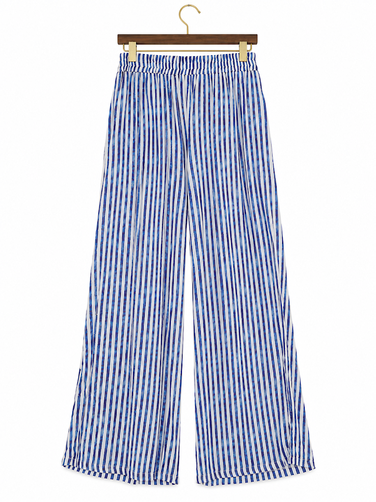 Basic Concepts Blue and White Vertical Stripe Wide-Leg Palazzo Pants size large