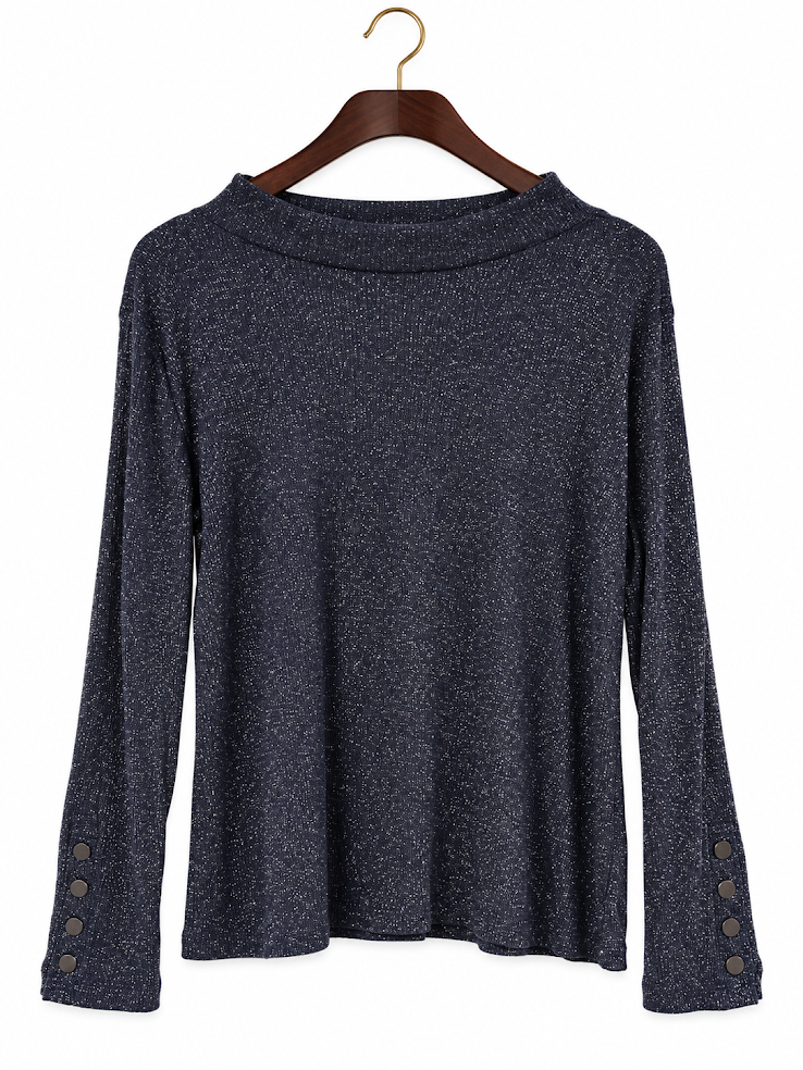 Violet & Roses Night Sky Glittery Mock Neck Sweater - XL