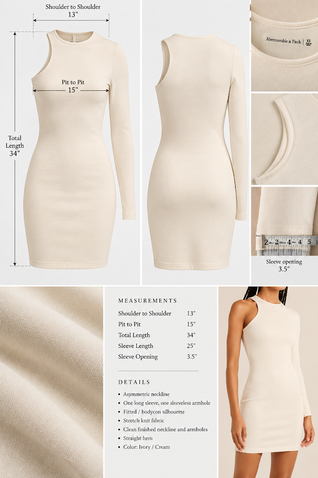Abercrombie & Fitch Ivory Asymmetrical One-Shoulder Cutout Mini Dress - S