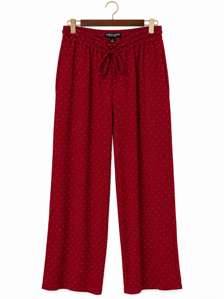 Sabrina Lauren Burgundy Tiny Polka Dot Wide-Leg Pants - L