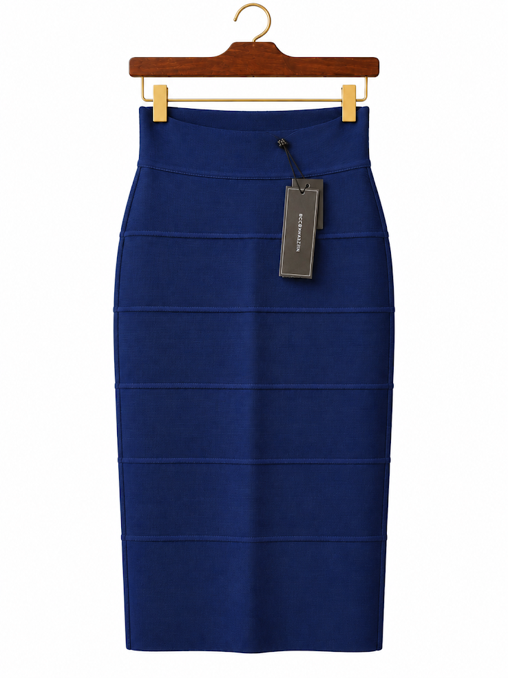 BCBGMAXAZRIA Royal Cobalt Blue Bandage Pencil Midi Skirt - small