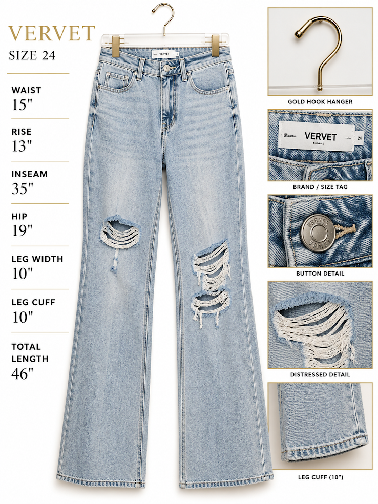 Vervet High-Rise Distressed Wide-Leg Jeans in Light Wash size-24