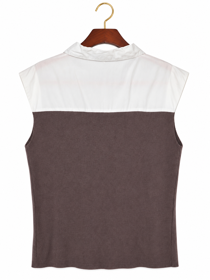 On Twelfth Colorblock Collared Rhinestone Button Knit Top - 2X