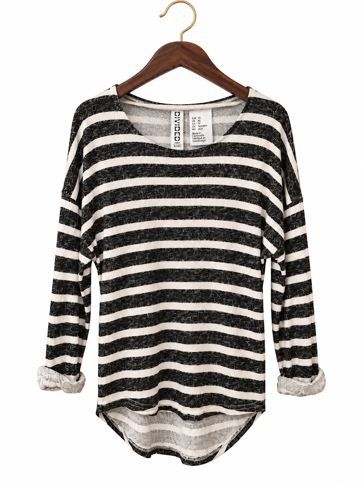 Divided by H&M Black & White Striped High-Low Long Sleeve Top - XS