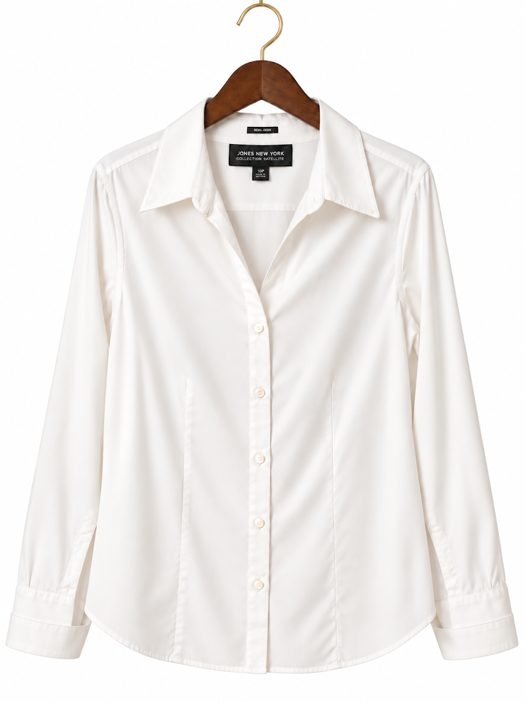 Jones New York Collection Non-Iron Tailored Princess Seam Button-Up Blouse size 10-P