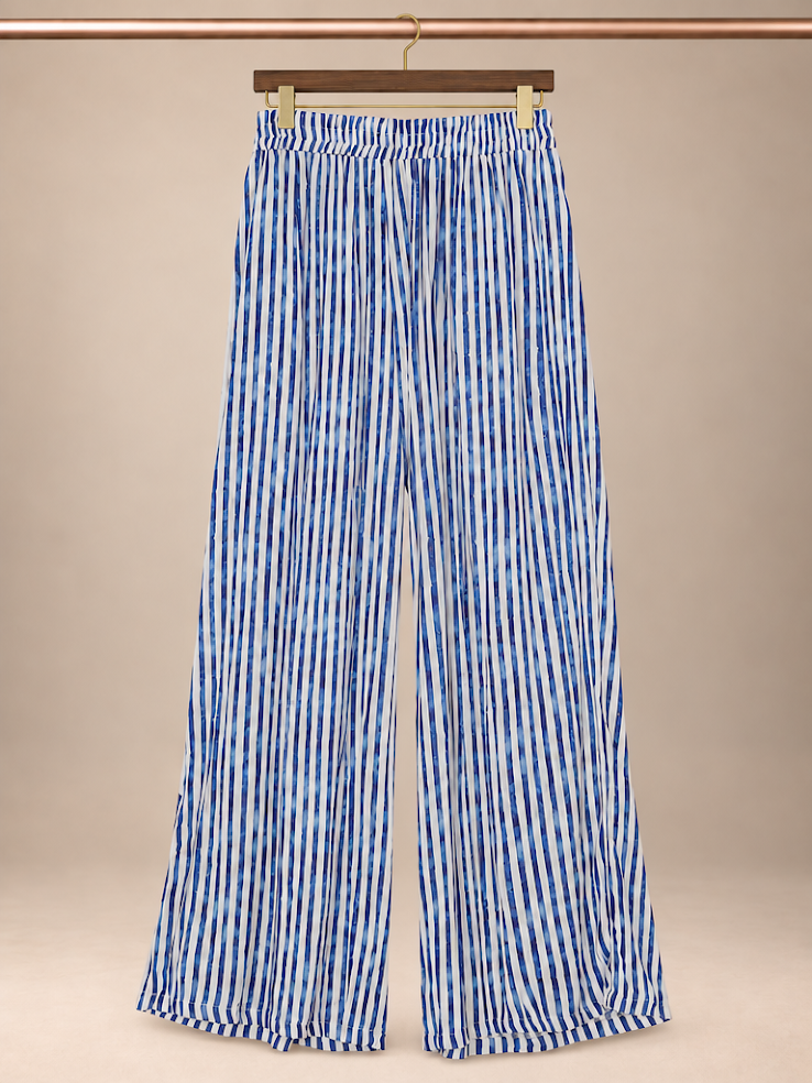 Basic Concepts Blue and White Vertical Stripe Wide-Leg Palazzo Pants size large