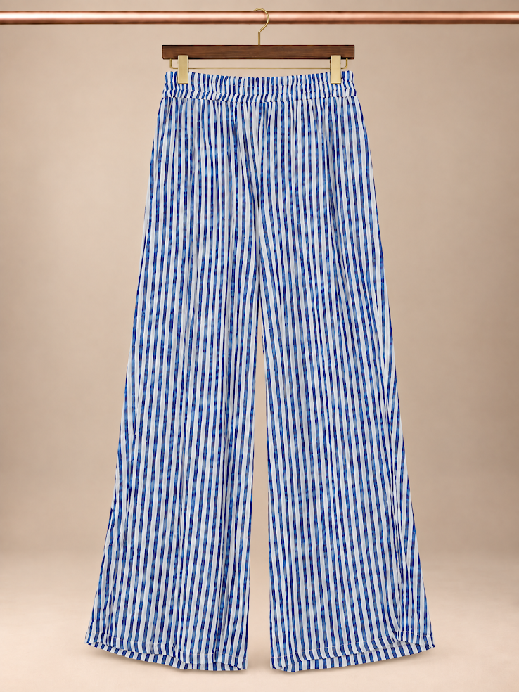 Basic Concepts Blue and White Vertical Stripe Wide-Leg Palazzo Pants size large