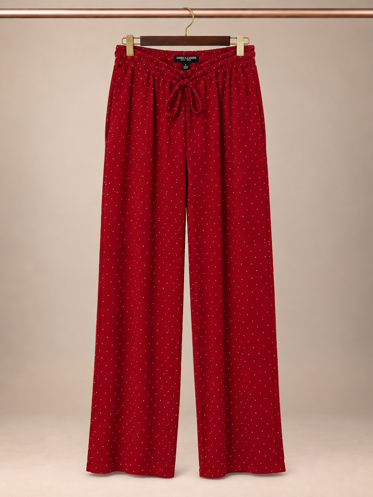 Sabrina Lauren Burgundy Tiny Polka Dot Wide-Leg Pants - L
