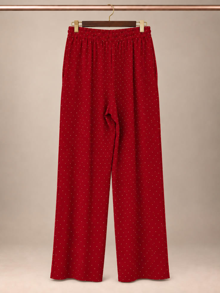 Sabrina Lauren Burgundy Tiny Polka Dot Wide-Leg Pants - L