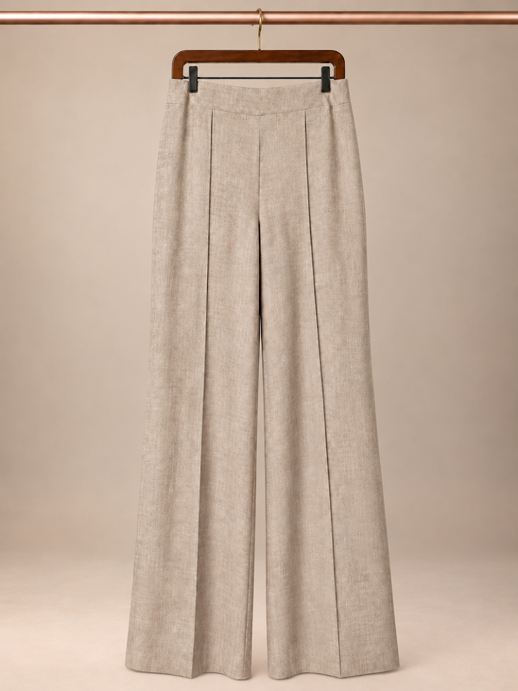 Soho Apparel Tailored High-Rise Front-Seam Wide-Leg Trousers in Heathered Taupe size- Large