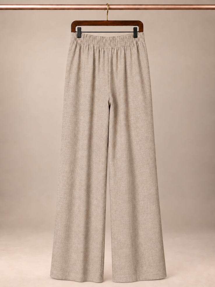 Soho Apparel Tailored High-Rise Front-Seam Wide-Leg Trousers in Heathered Taupe size- Large