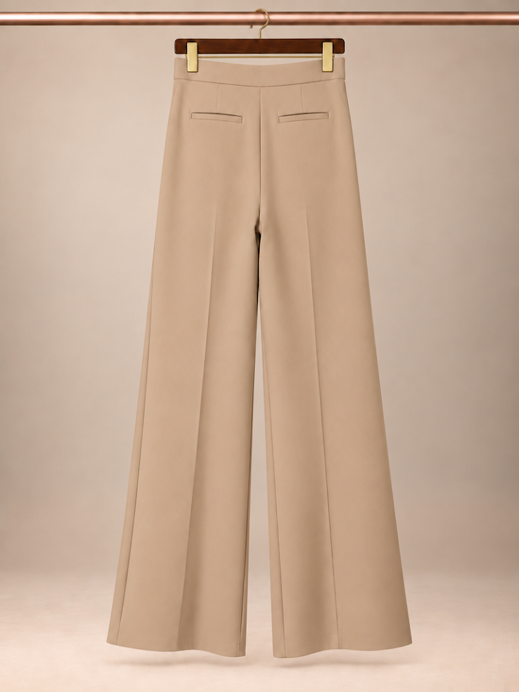 Zara Asymmetrical Mock-Wrap High-Rise Wide-Leg Trousers in Camel Neutral size- xs