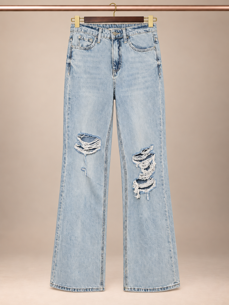 Vervet High-Rise Distressed Wide-Leg Jeans in Light Wash size-24