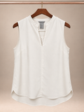 H&M Off-White Sleeveless Mandarin Collar Split V-Neck Blouse - 8