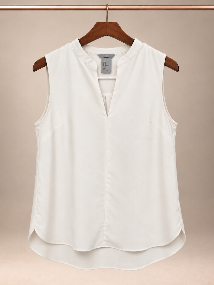 H&M Off-White Sleeveless Mandarin Collar Split V-Neck Blouse - 8