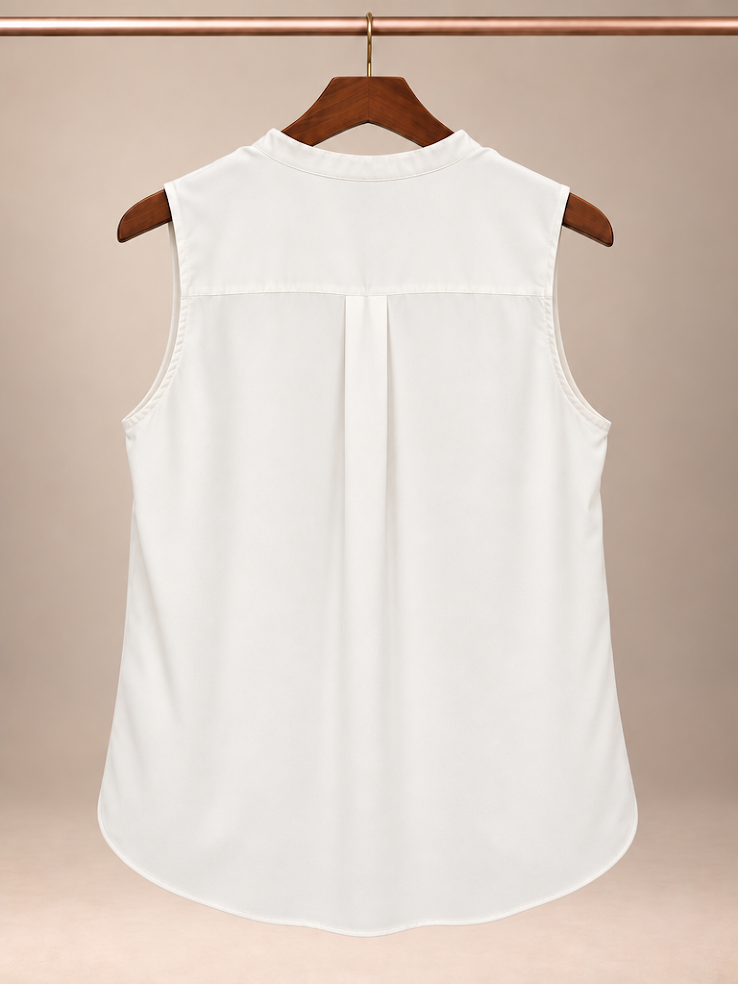 H&M Off-White Sleeveless Mandarin Collar Split V-Neck Blouse - 8